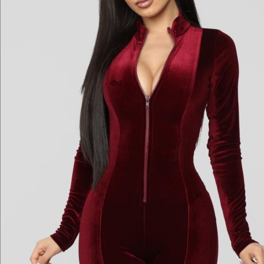Burgundy chocolate dream velvet jumpsuit